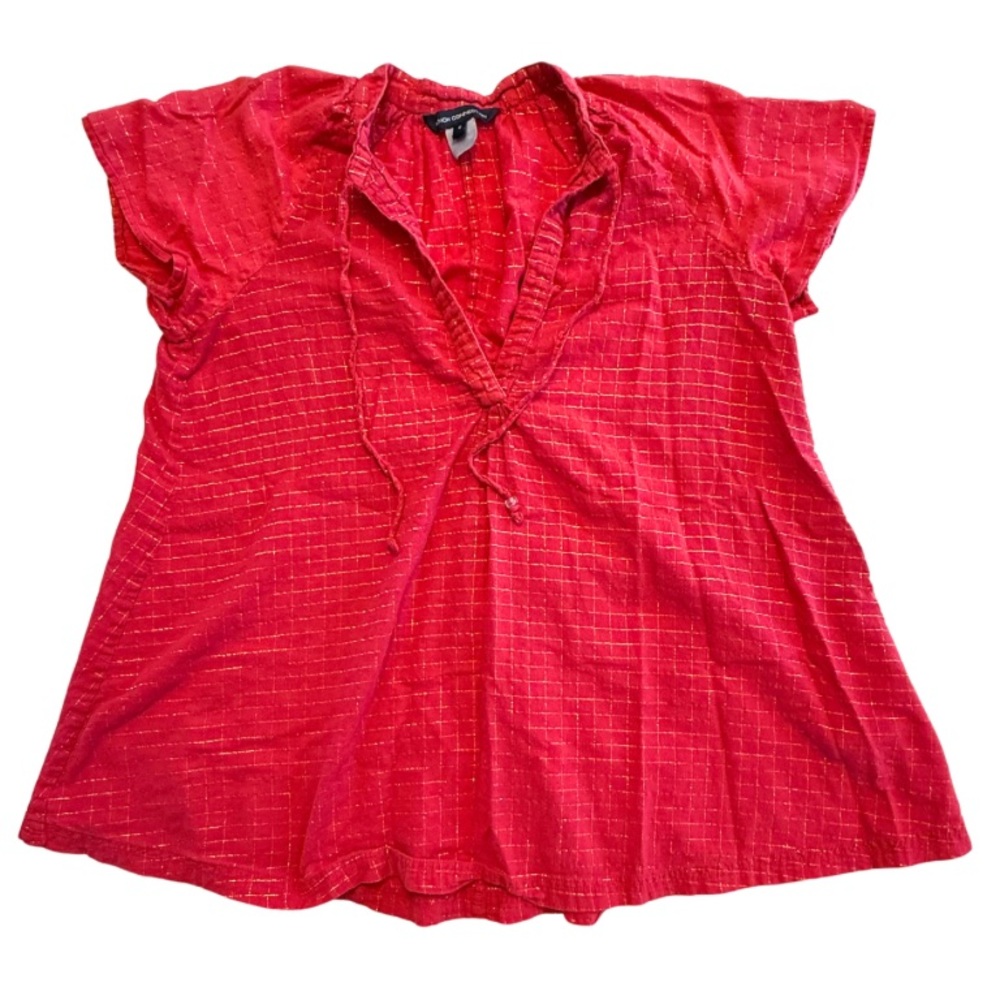 French Connection Women’s Shirt Red Checked Cotton Blend, est size Large